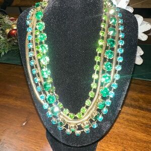 Anthropologie Green and Gold Gemstone Statment Necklace
